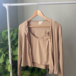 LIVE IN THE MOMENT Tan Tank Top With Cardigan Style Cover Up